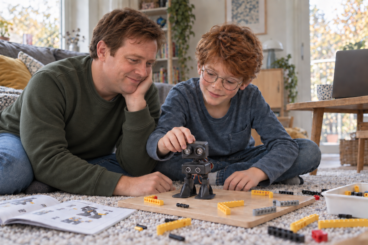 Vater und Sohn entdecken gemeinsam den ELECFREAKS PU Robot