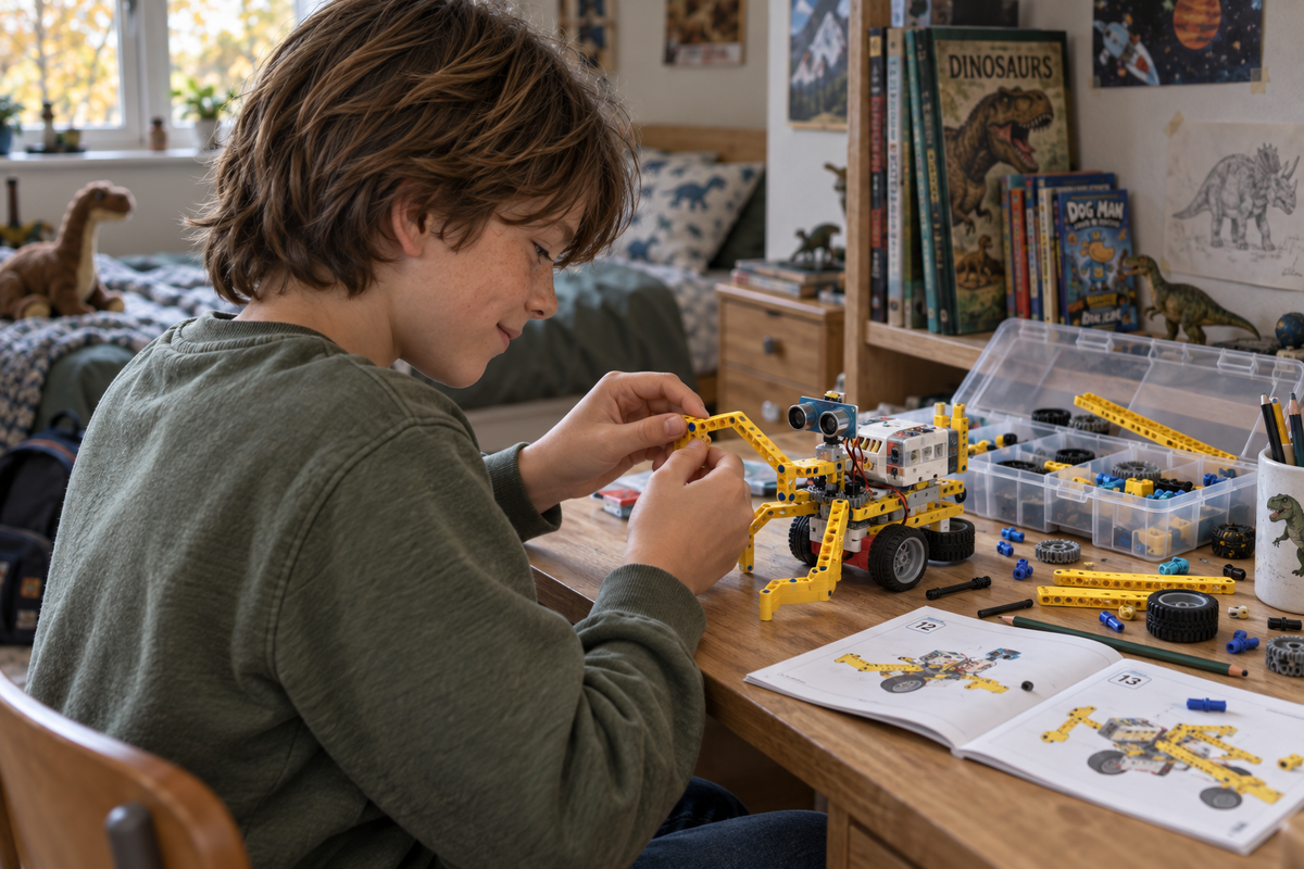 Kind baut ein Modell mit dem ELECFREAKS Nezha 48-in-1 Set
