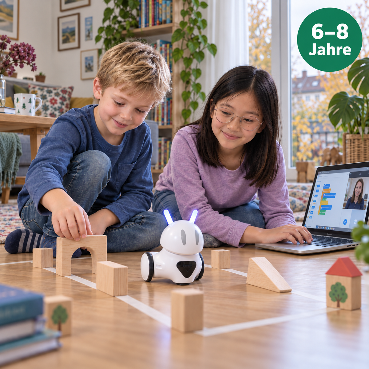 Robotik für 6–8 Jahre: Zwei Kinder programmieren Photon zu Hause